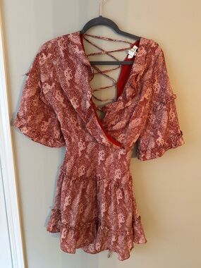 akaiv Red Patterned Sleeveless Dress
